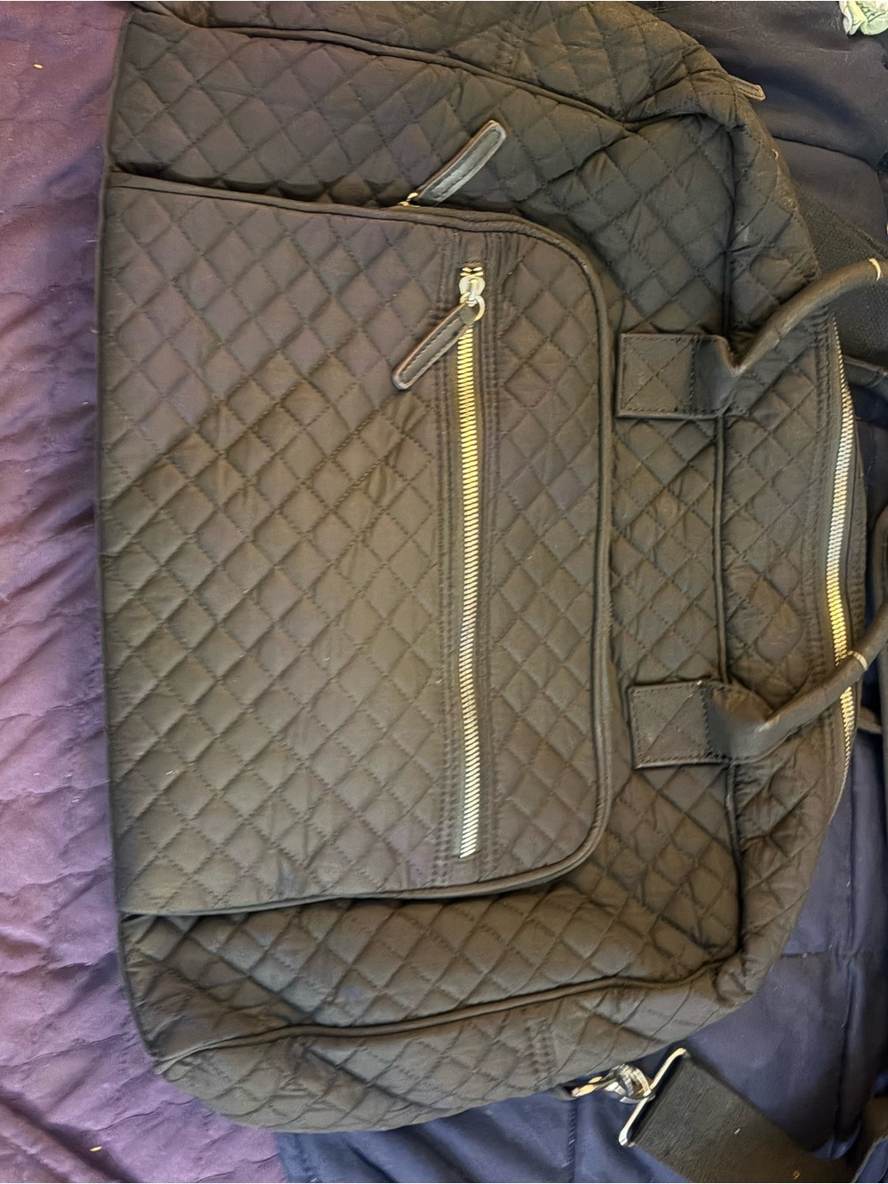 Quilted Black Bag with Gold Zippers